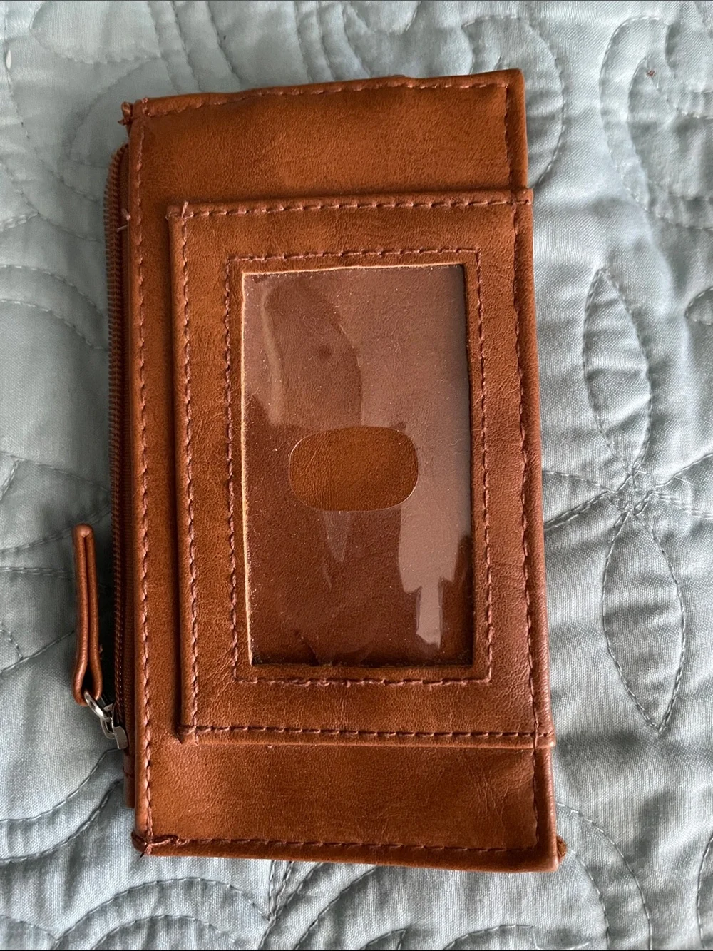 Nautica Brown/Tan Leather Card Wallet with Zipper Coin Pocket
